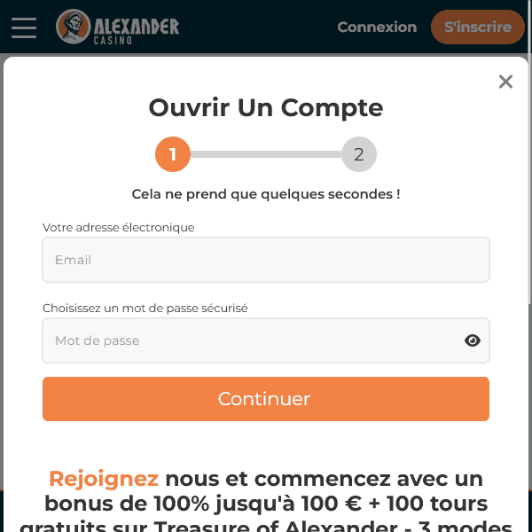 Page d'inscription nouveau compte