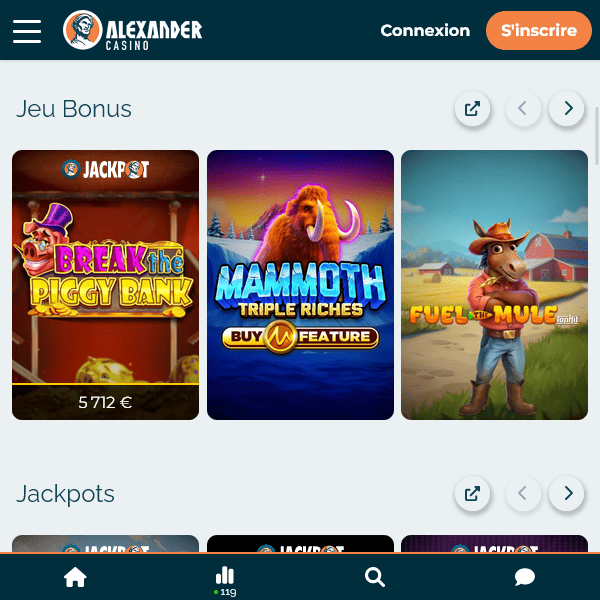Section des jeux avec bonus